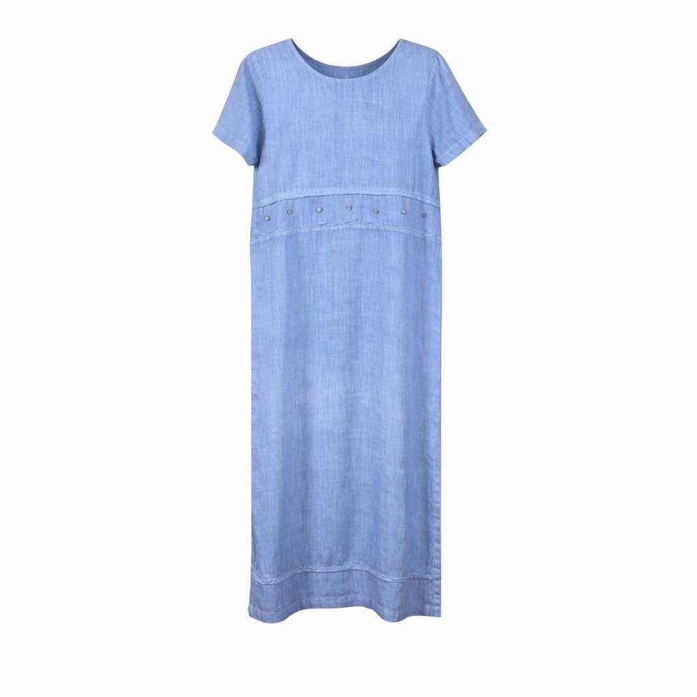 Womens Linen Maxi Dress Small Coastal Euro Summer Minimalist Fisherman Powder